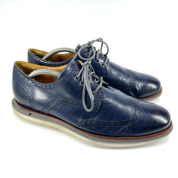 Cole Haan Sz 10.5 M Original Grand Lux Wingtip Oxford Blue Leather Shoe C31550 - Picture 1 of 12
